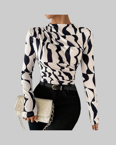 Printed Long Sleeve Blouse – Lightweight Statement Top for Women